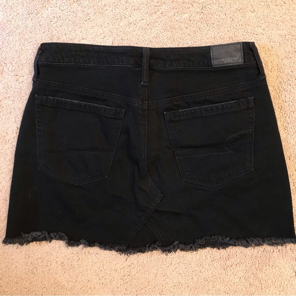 American Eagle Hi Rise Festival Black Denim Mini Skirt Size 6 Frayed Hem Shortie - Picture 3 of 13